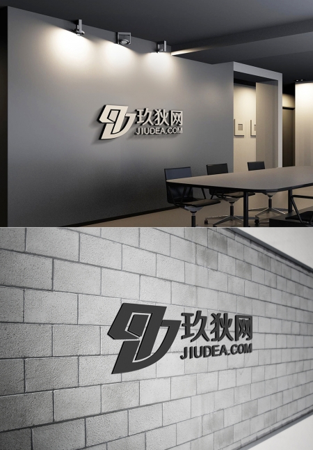 企业墙不锈钢金属立体logo贴图样机